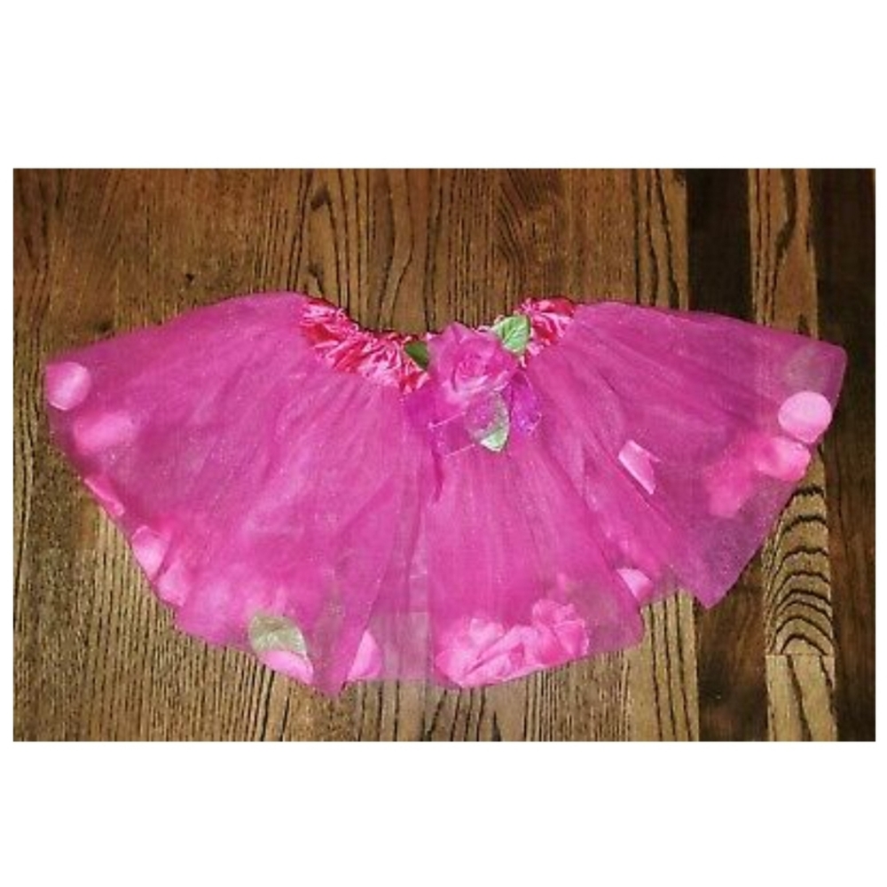 NWOT NEW Girls Pink Tulle Tutu Skirt Flower Petals
